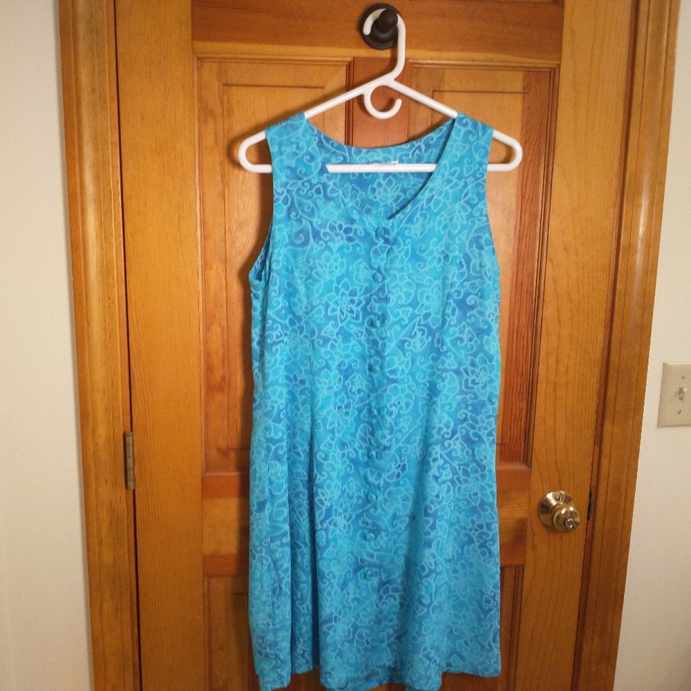 Mexicali Blues Sleeveless Knee-Length Button-Front Batik Rayon Dress, Marine Blu